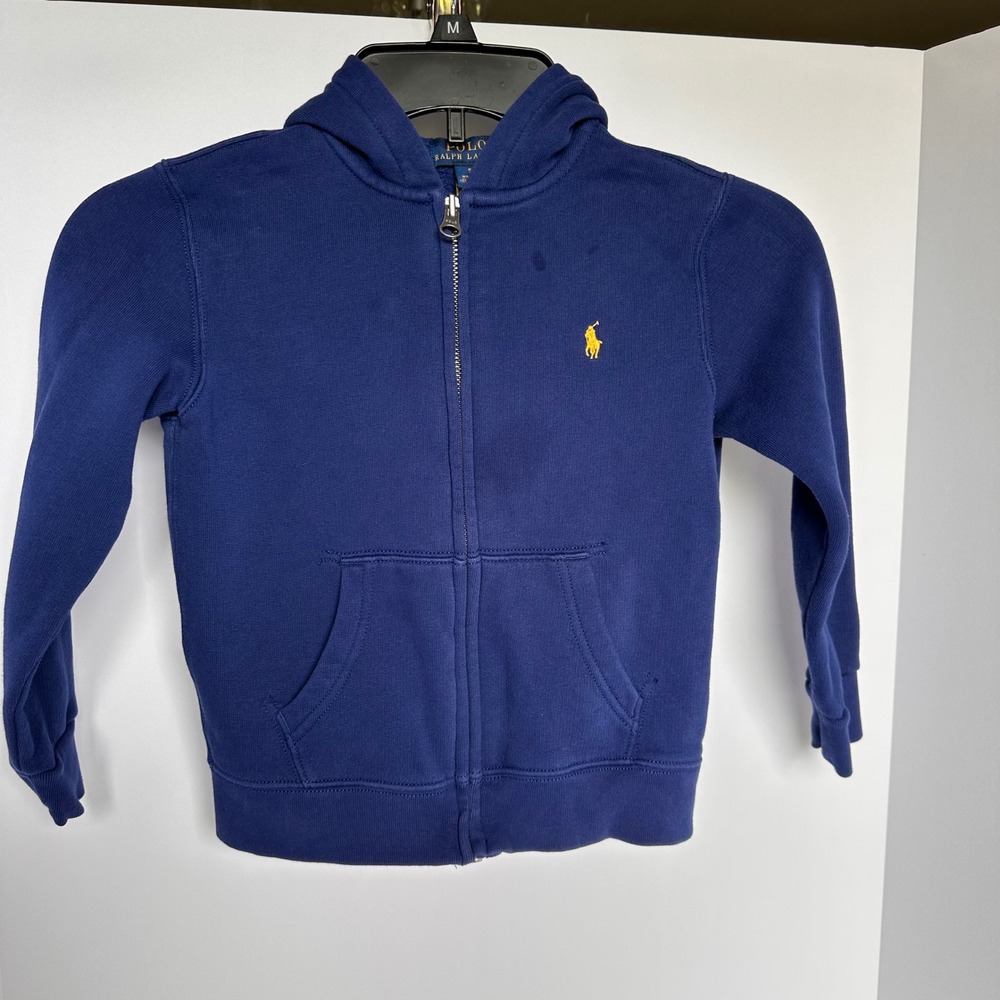 Polo Ralph Lauren Boys Blue Full Zip Hoodie Sweatshirt Gold Pony Logo‎ Size 5